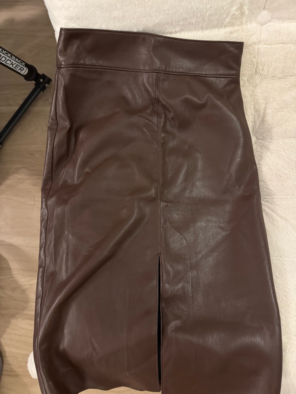 Aritzia Faux Leather Midi Pencil Skirt in Dark Brown